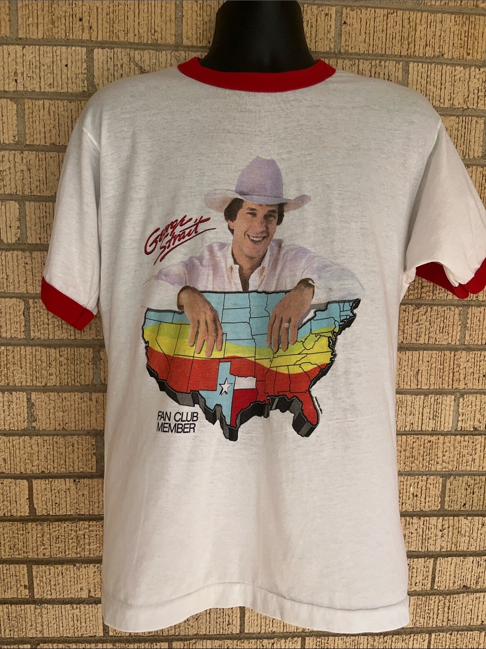 Vtg 1987 GEORGE STRAIT Fan Club Ringer T Shirt Screen Stars L 80s Country Music